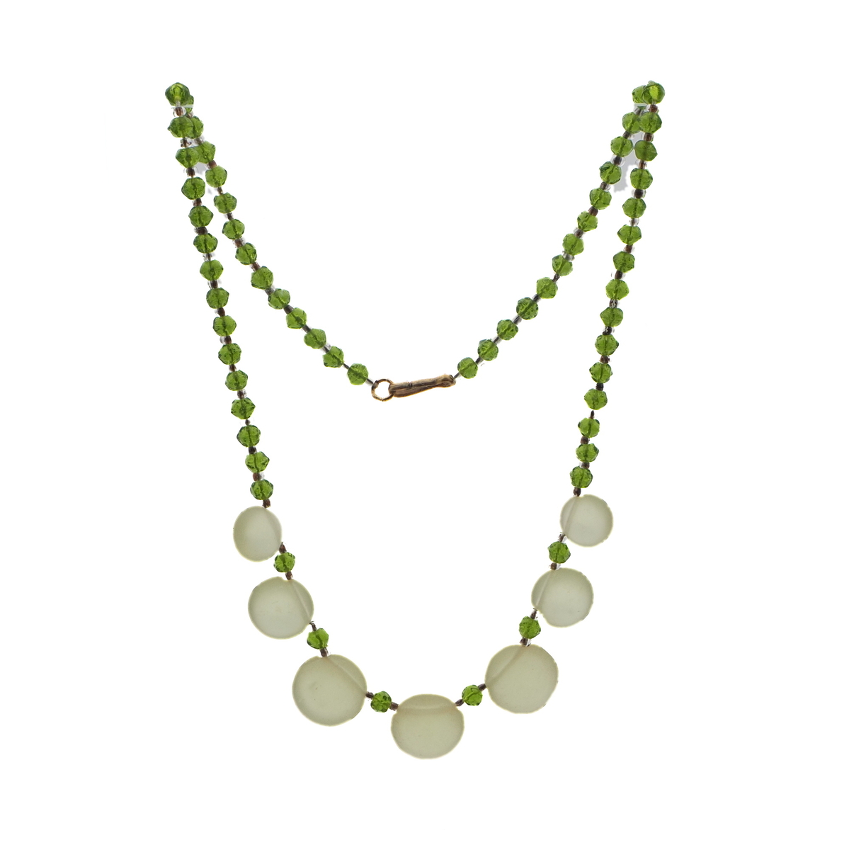 Vintage Czech necklace frost green pendant glass beads 