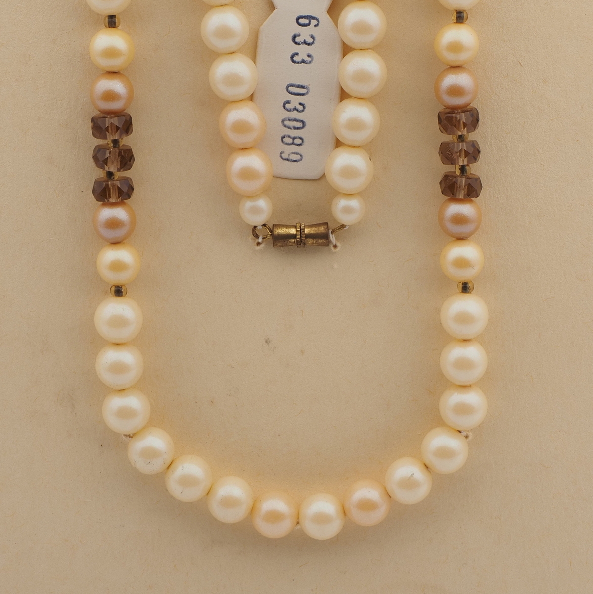 Vintage Czech necklace pastel pearl smoky faceted glass beads 