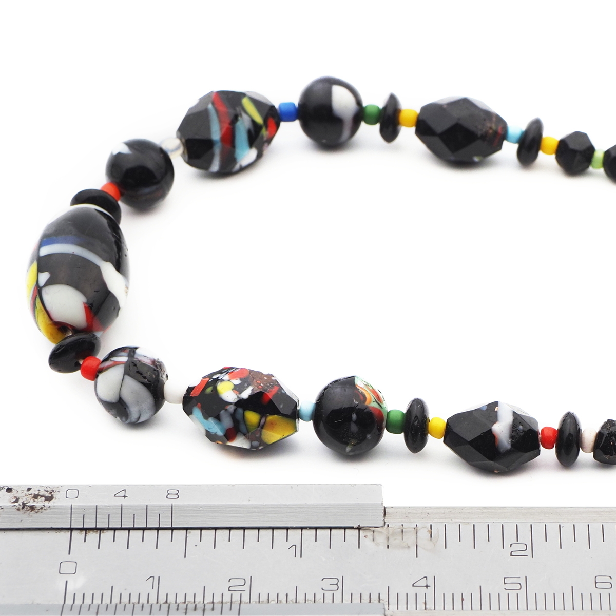 Vintage Czech necklace end of day spatter black glass beads 