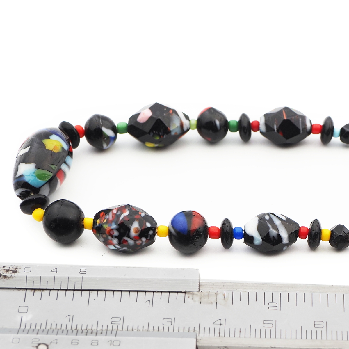 Vintage Czech 40's necklace end of day spatter black glass beads 