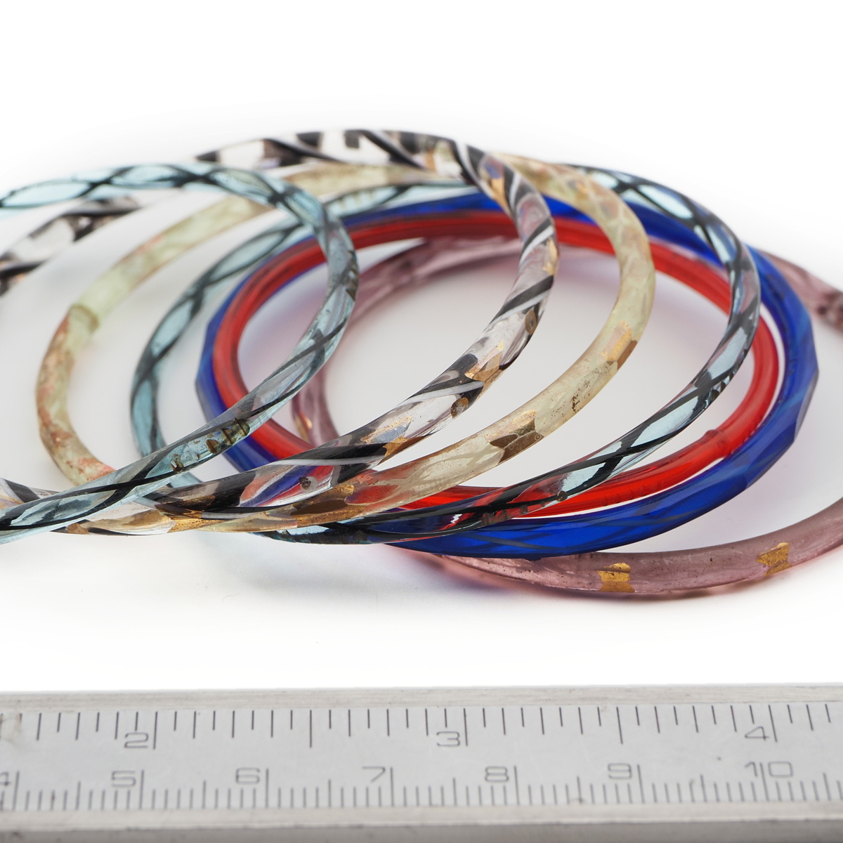 Lot 7 Antique Czech filigree multicolor glass bangles