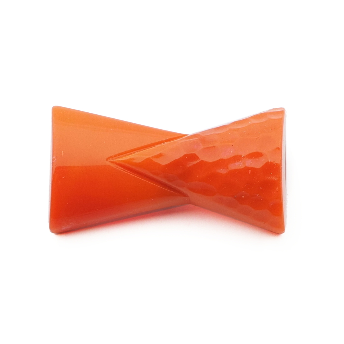 Vintage Czech Deco geometric orange bow glass button 29mm