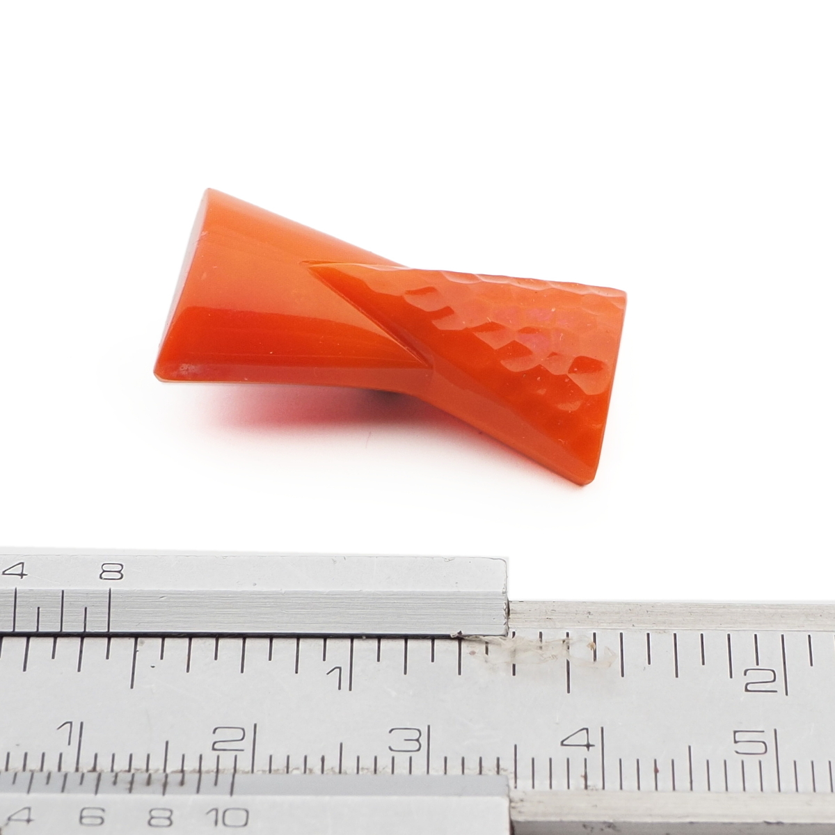 Vintage Czech Deco geometric orange bow glass button 29mm