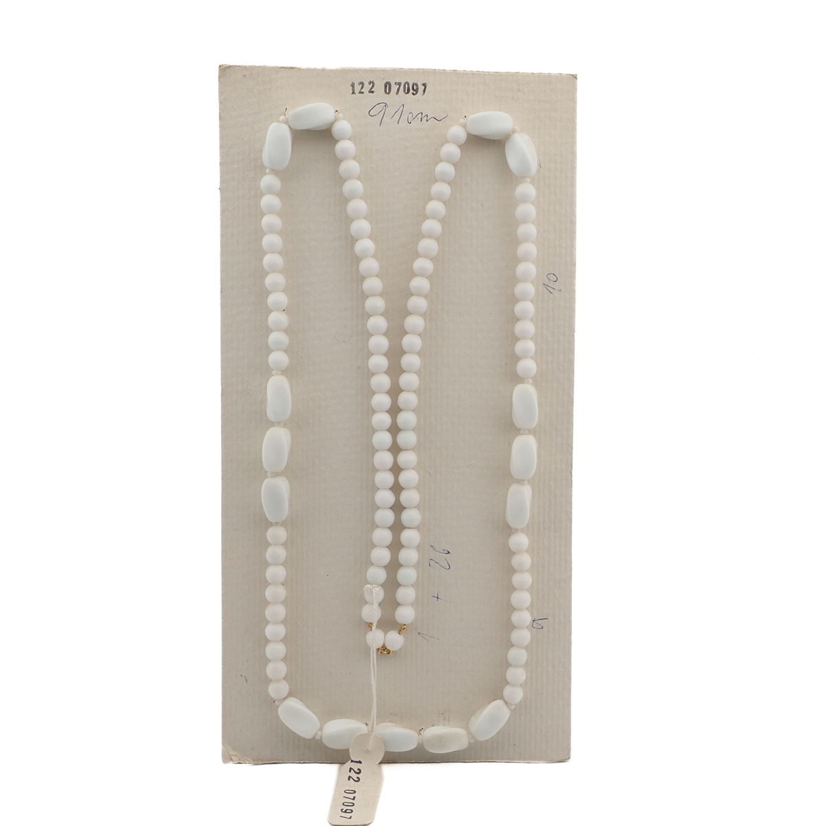 Vintage Czech necklace element white round oval glass beads 36"
