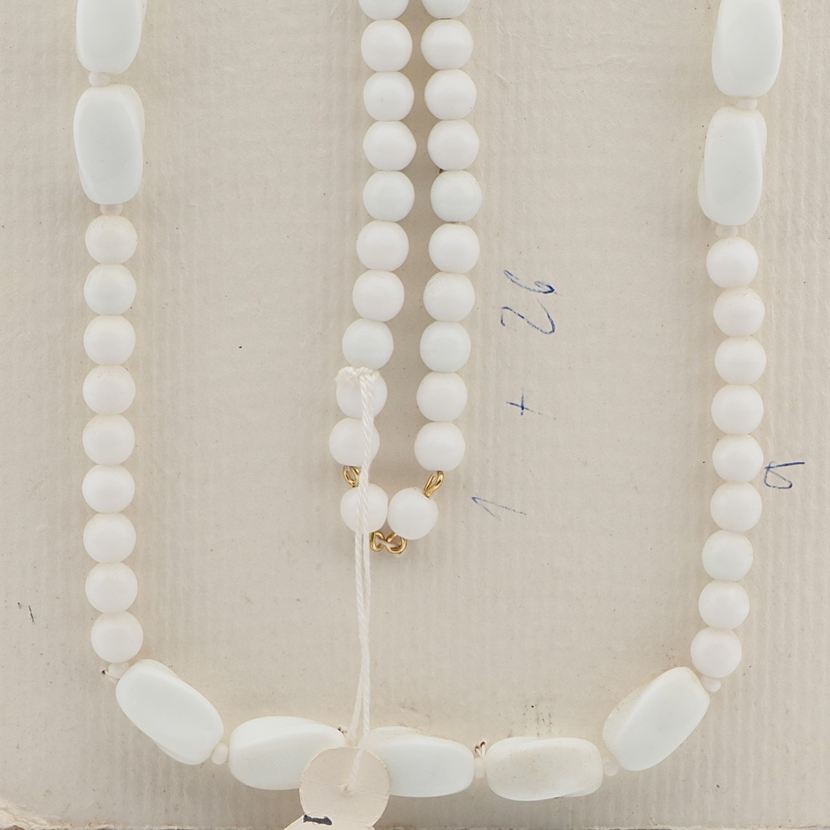 Vintage Czech necklace element white round oval glass beads 36"