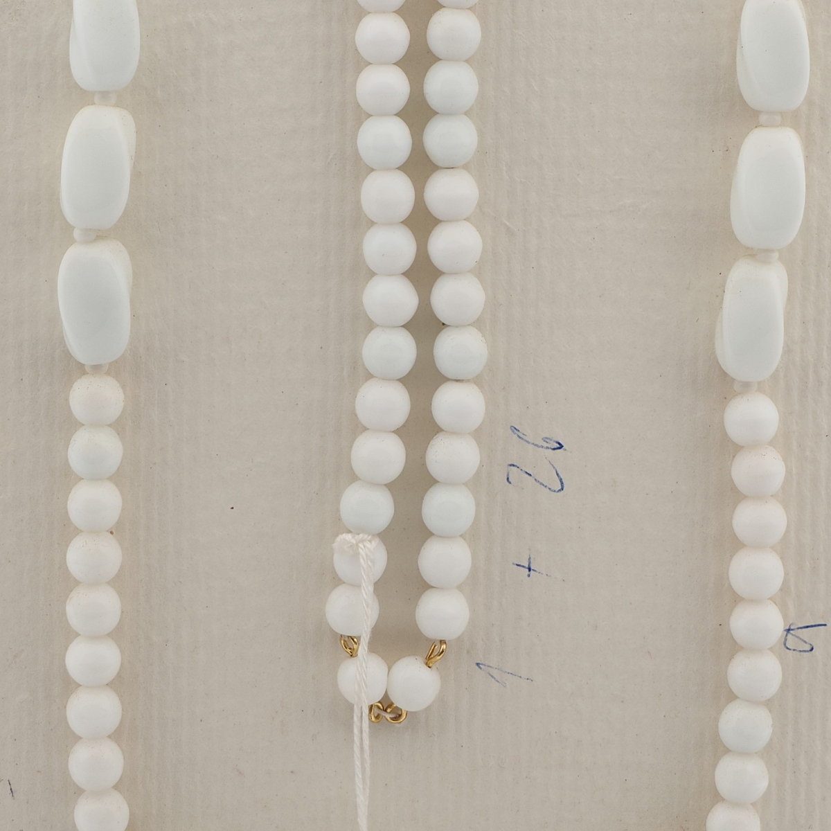 Vintage Czech necklace element white round oval glass beads 36"