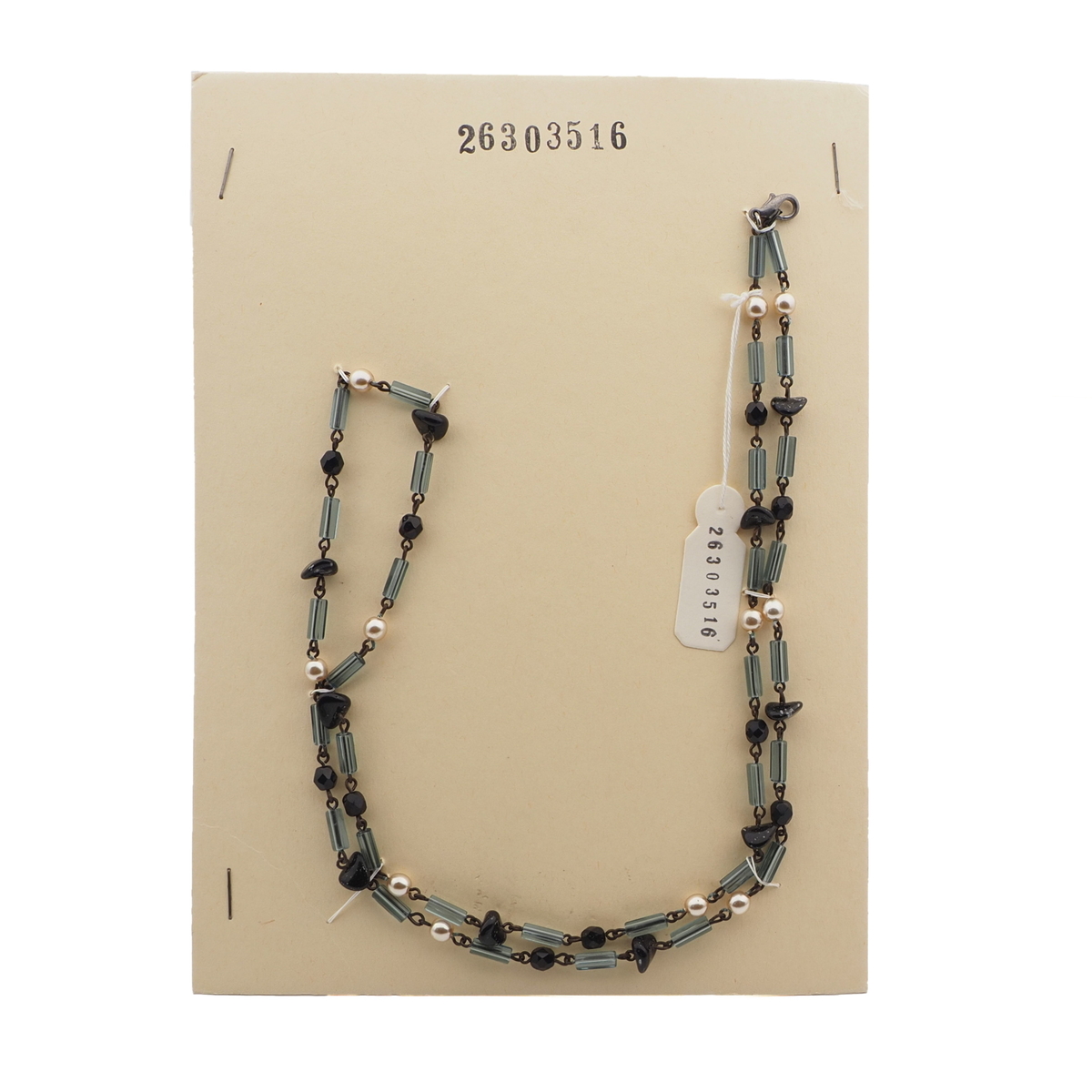 Vintage Czech link necklace black pearl pentagon glass beads 
