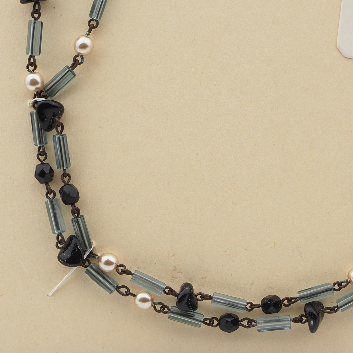 Vintage Czech link necklace black pearl pentagon glass beads 