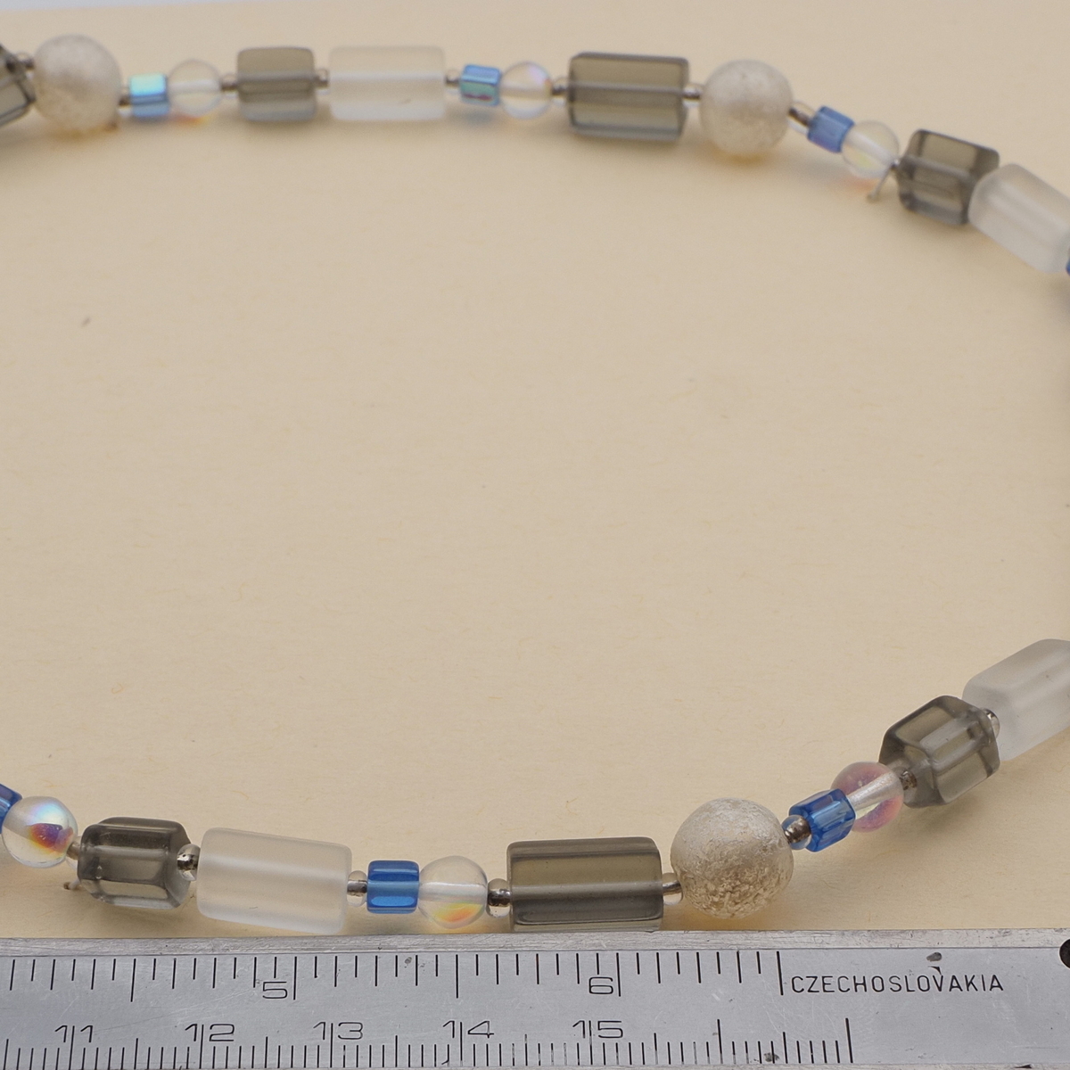 Vintage Czech necklace AB blue crackle frost glass beads