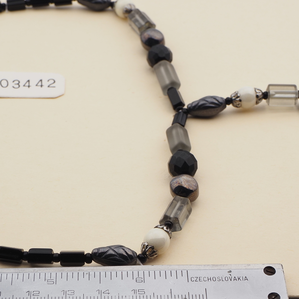 Vintage Czech necklace black hematite frost lustre glass beads