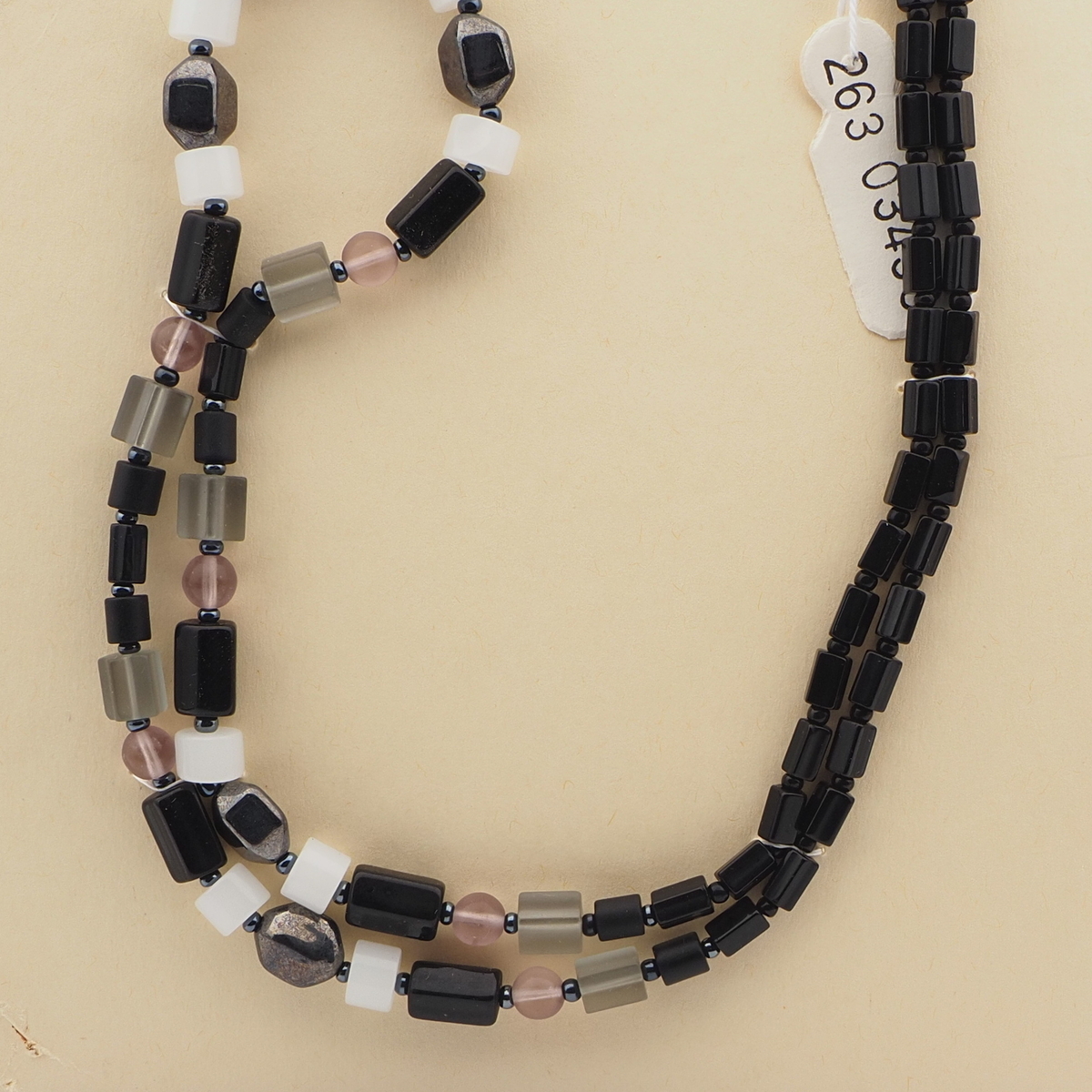 Vintage Czech necklace hematite black opaline glass beads 