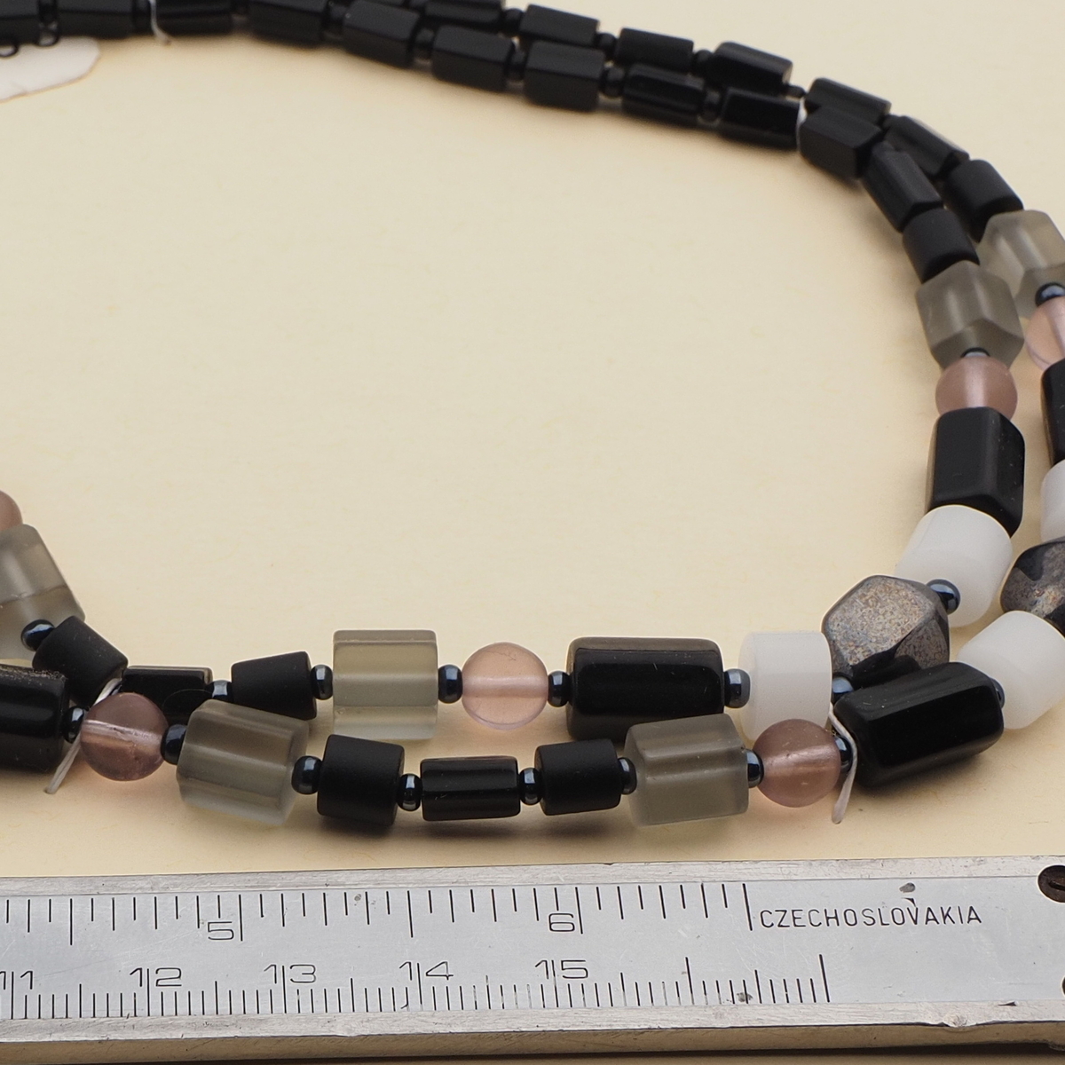 Vintage Czech necklace hematite black opaline glass beads 