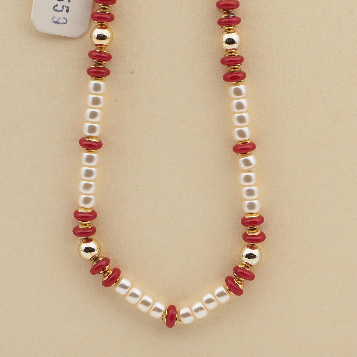 Vintage Czech necklace pearl red glass beads 