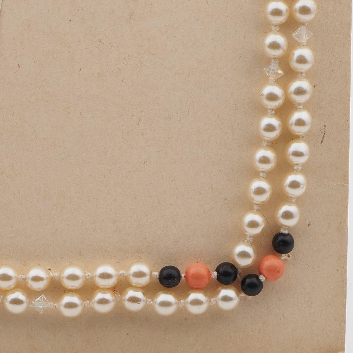 Vintage Czech knotted necklace pearl black coral glass beads