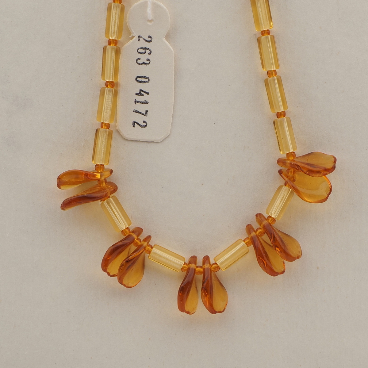 Vintage Czech necklace topaz bugle leaf glass beads 