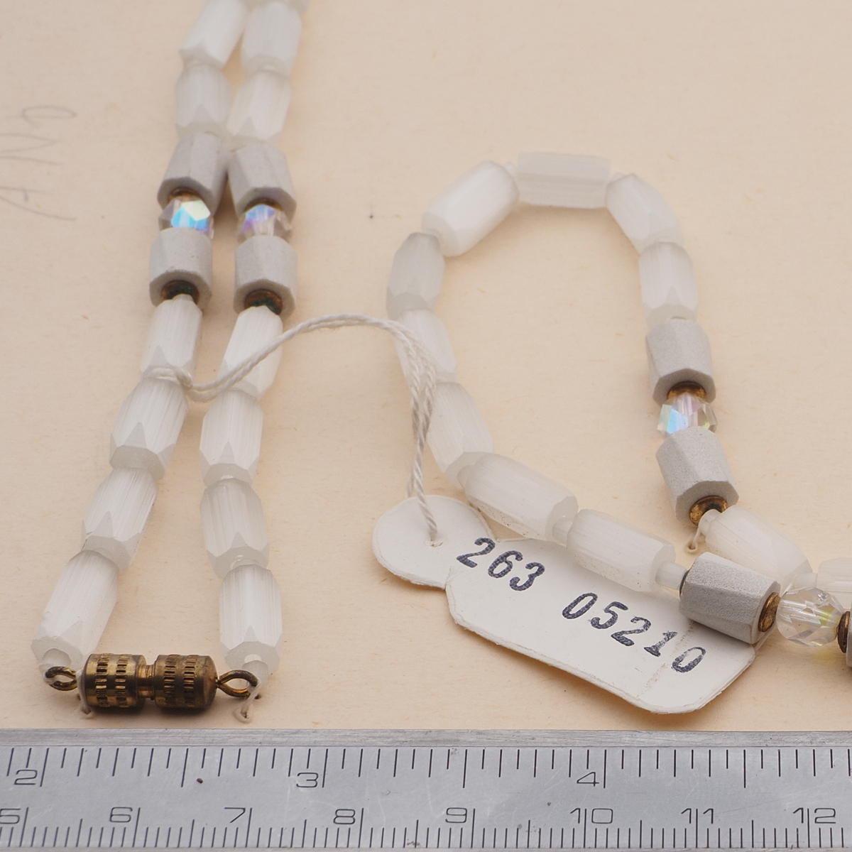 Long vintage Czech necklace frost satin atlas AB faceted glass beads 44" 