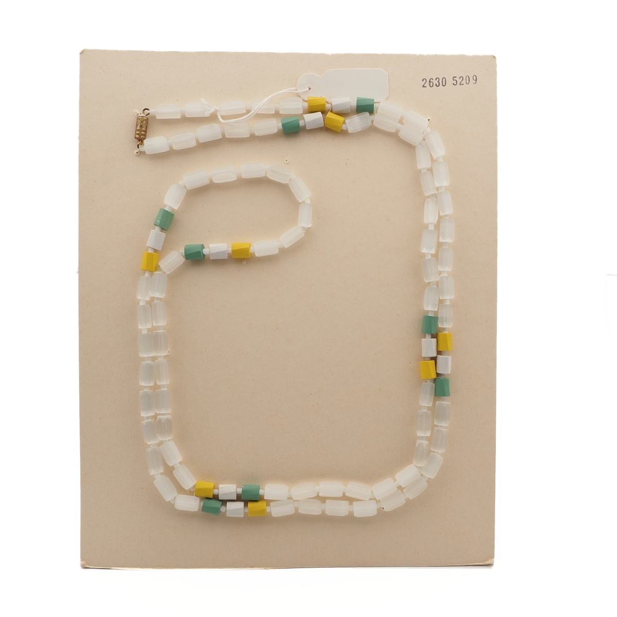 Long 40" vintage Czech necklace frost satin atlas yellow white green glass beads