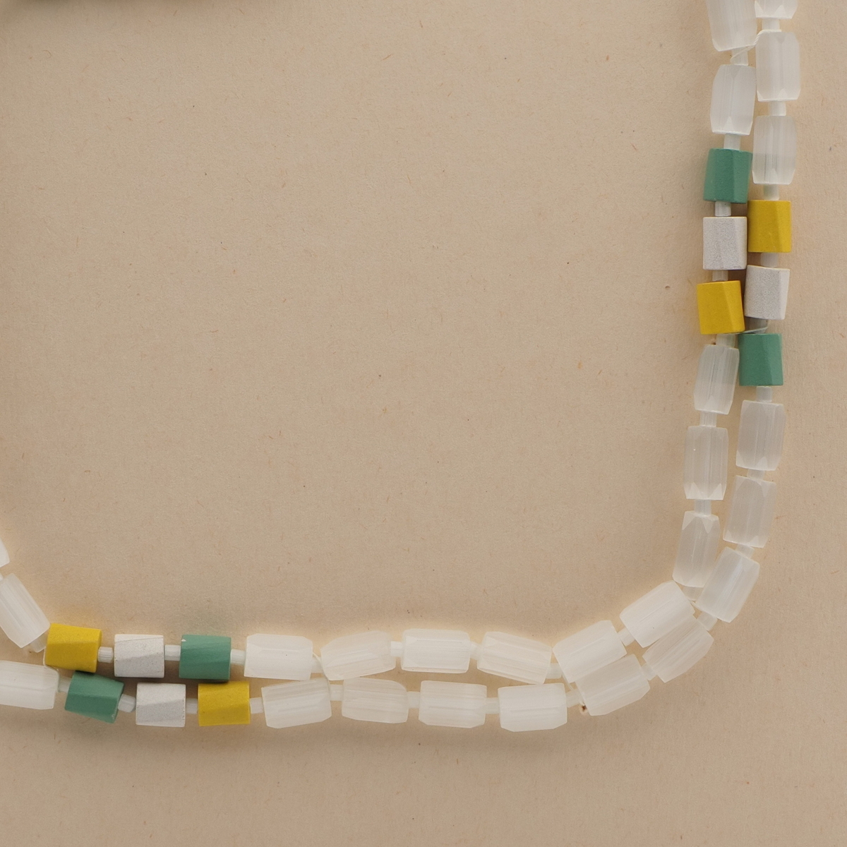 Long 40" vintage Czech necklace frost satin atlas yellow white green glass beads