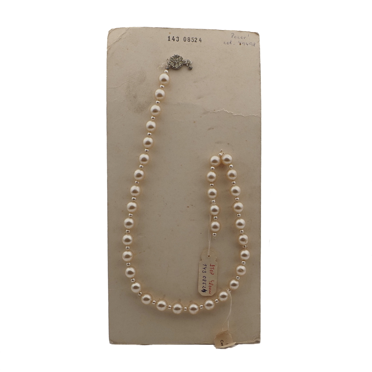 Vintage Czech necklace pearl glass beads rhinestone clasp for repair