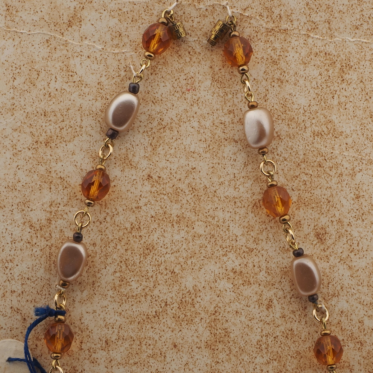 Vintage Czech link necklace topaz pearl glass beads 