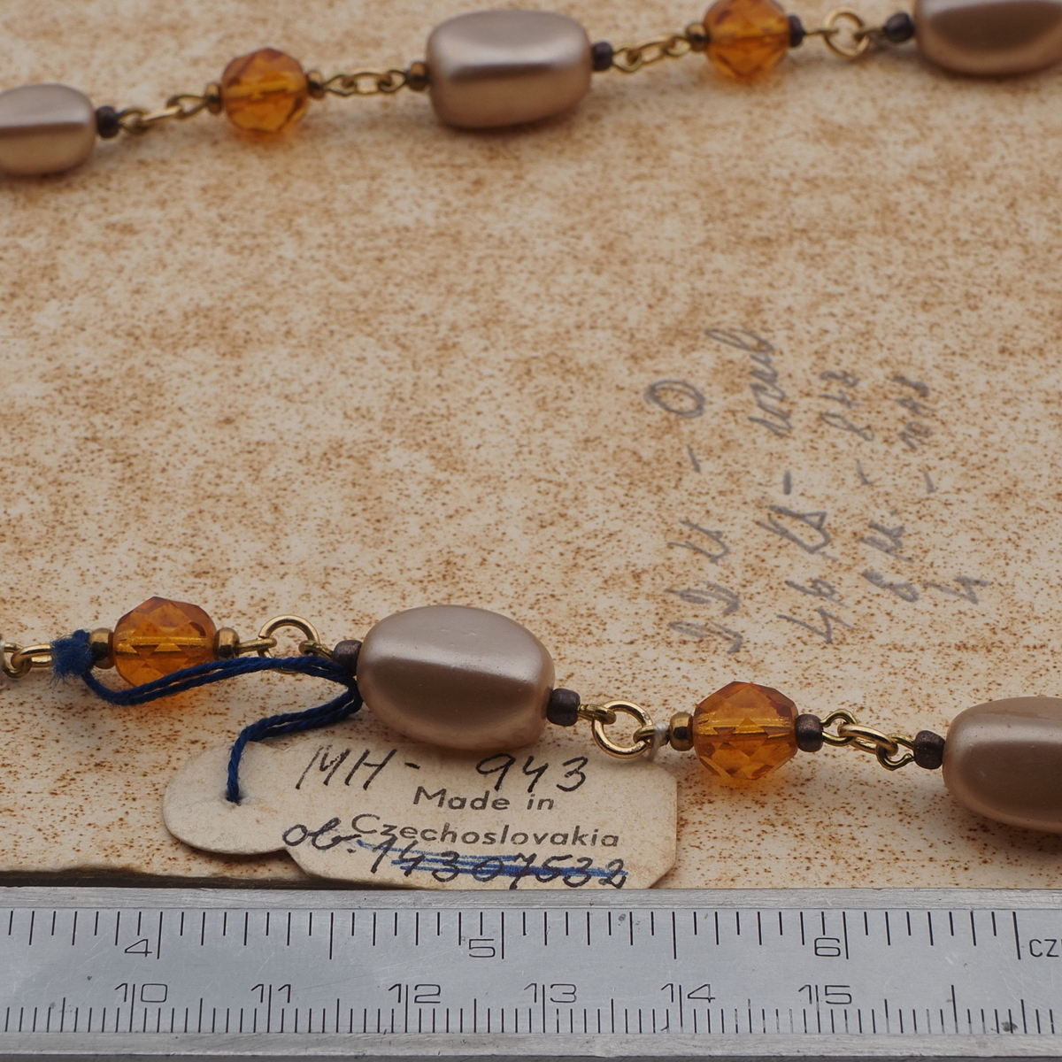 Vintage Czech link necklace topaz pearl glass beads 