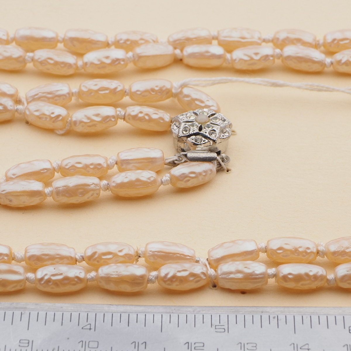 Vintage Czech 2 strand knotted necklace pearl dimple glass beads 