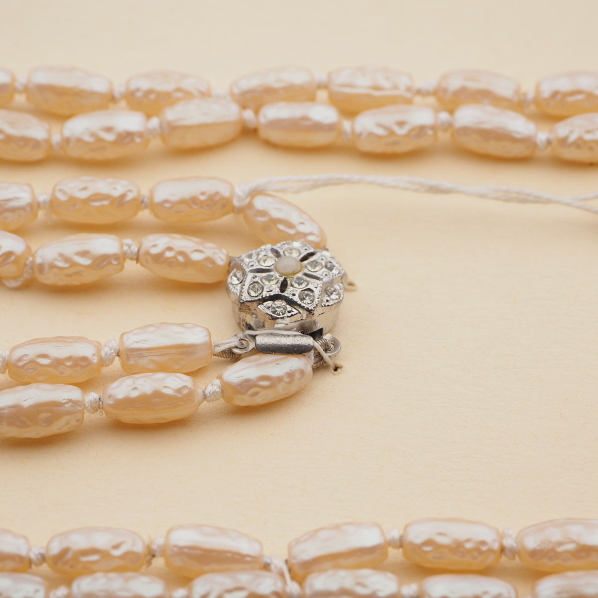 Vintage Czech 2 strand knotted necklace pearl dimple glass beads 