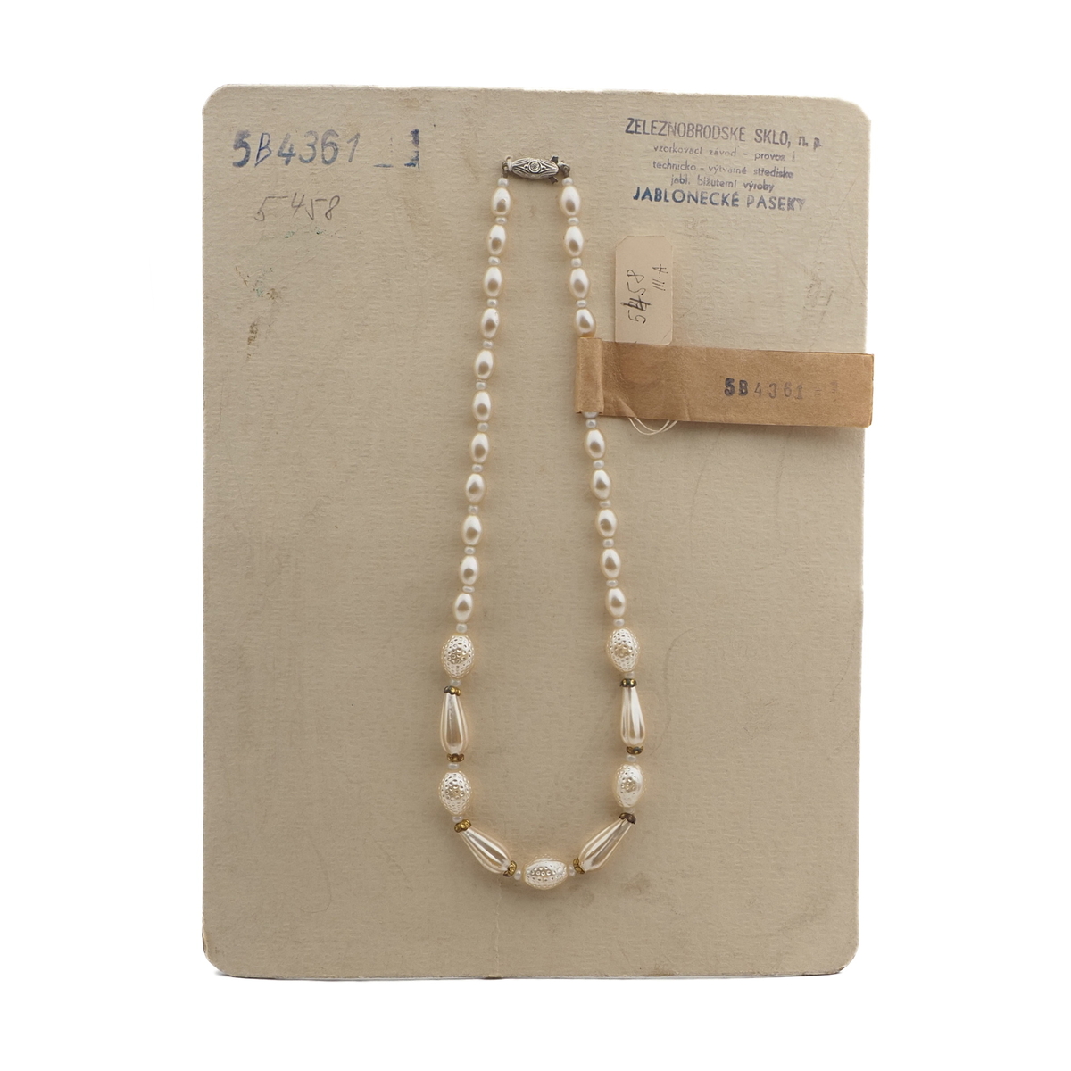 Vintage Czech necklace pearl oval teardrop dimple glass beads 