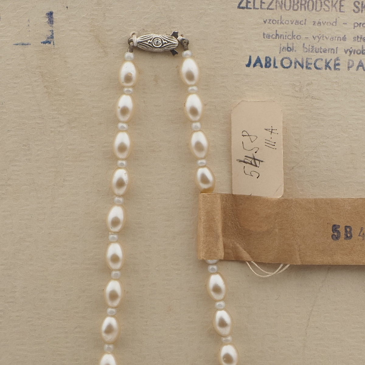 Vintage Czech necklace pearl oval teardrop dimple glass beads 