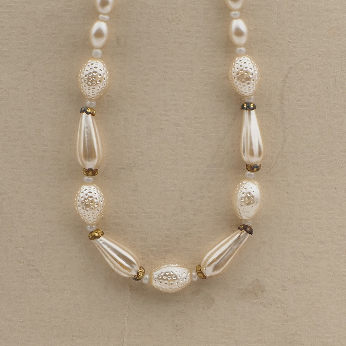 Vintage Czech necklace pearl oval teardrop dimple glass beads 
