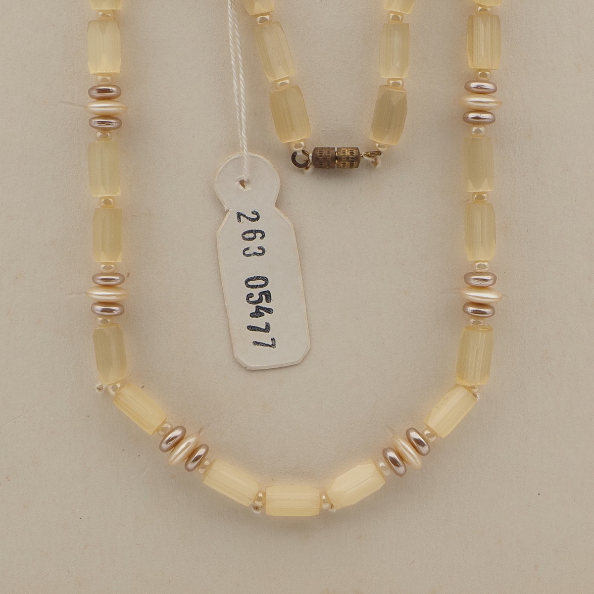 Vintage Czech necklace topaz satin atlas pearl glass beads 