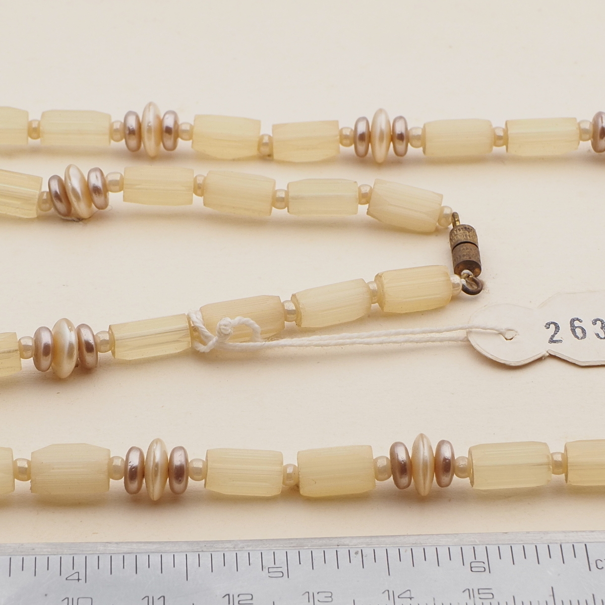 Vintage Czech necklace topaz satin atlas pearl glass beads 