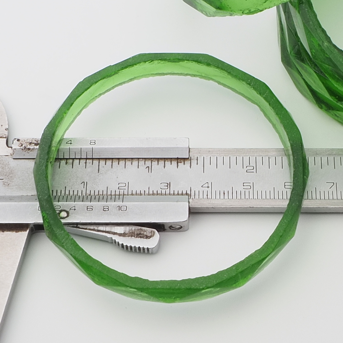 Lot (6) antique Czech green faceted glass bangles napkin rings 2.5"