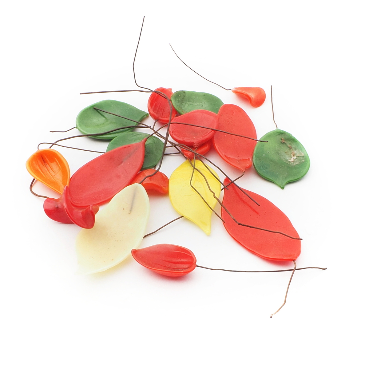 Lot (17) Czech antique lampwork glass flower petal leaf head pin beads