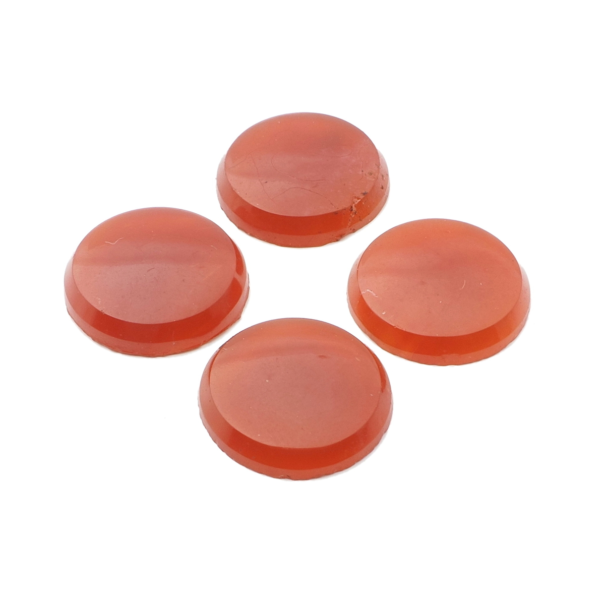 Lot (4) Czech vintage carnelian red round lozenge glass cabochons 18mm