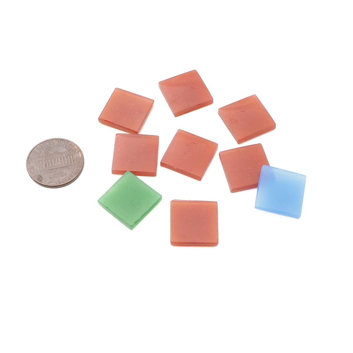 Lot (9) Czech vintage carnelian chalcedony chrysoprase square glass cabochons 15mm