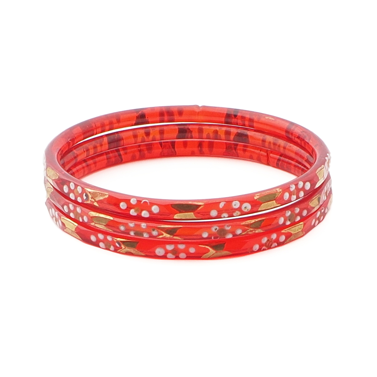 Lot (3) Antique Czech gold gilt enamel red faceted glass bangles 56mm