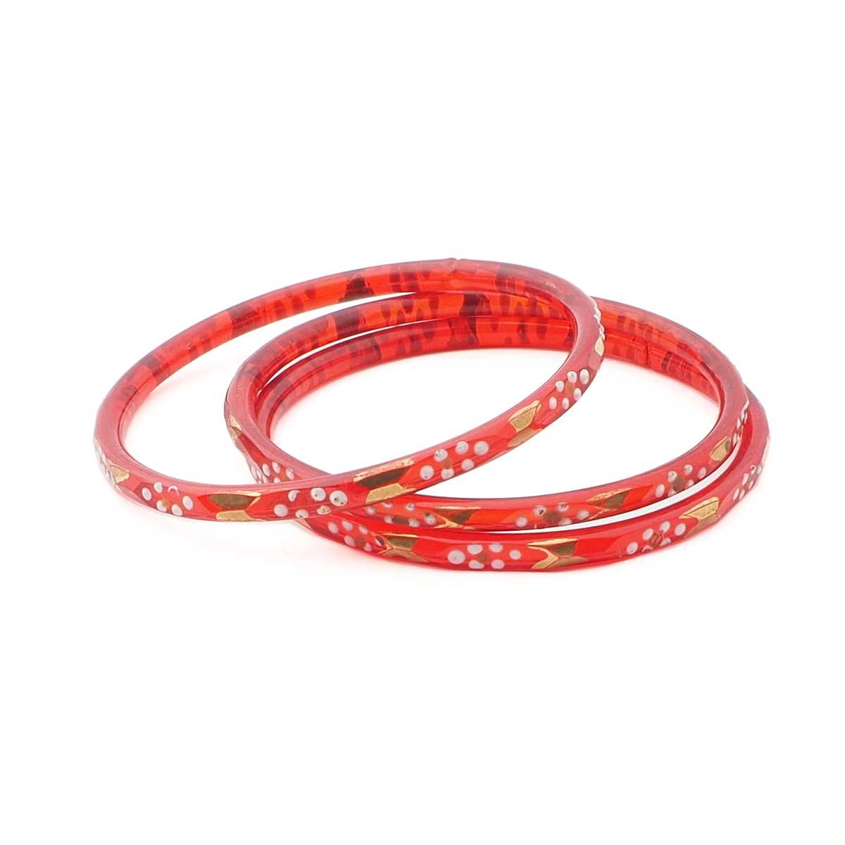 Lot (3) Antique Czech gold gilt enamel red faceted glass bangles 56mm