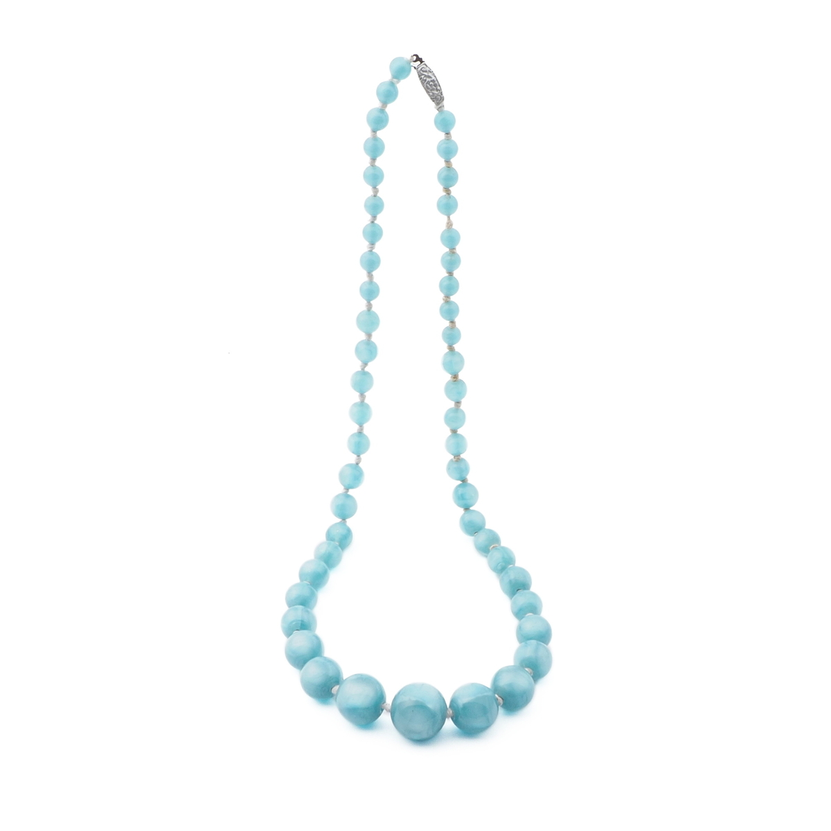 Vintage Art Deco Czech necklace blue satin marble round glass beads