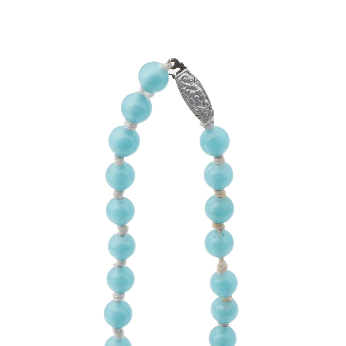 Vintage Art Deco Czech necklace blue satin marble round glass beads
