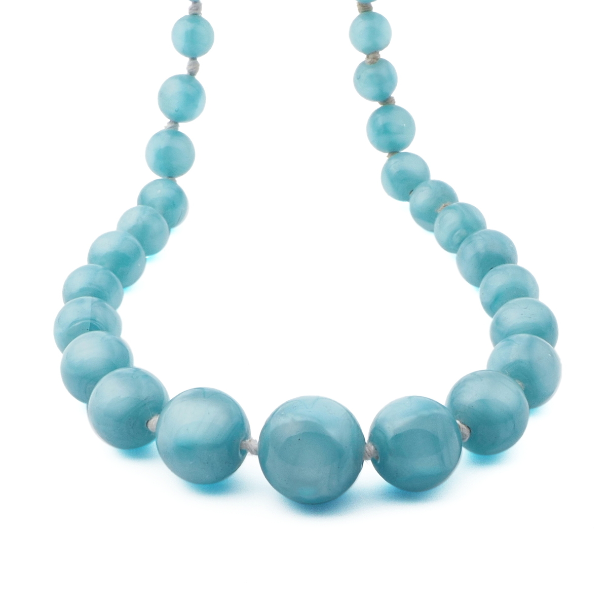 Vintage Art Deco Czech necklace blue satin marble round glass beads