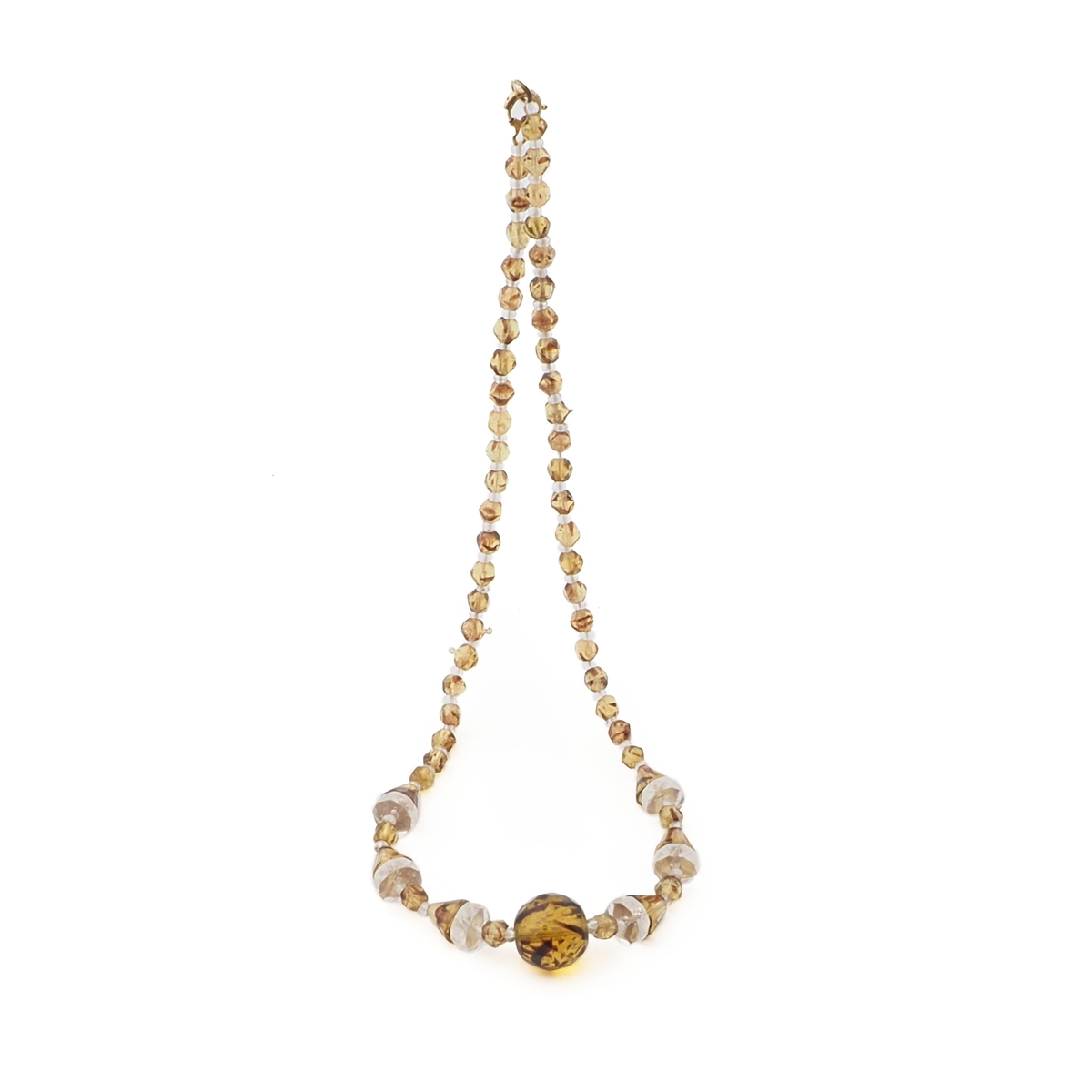 Vintage Czech necklace tortoise topaz clear faceted glass beads 16"