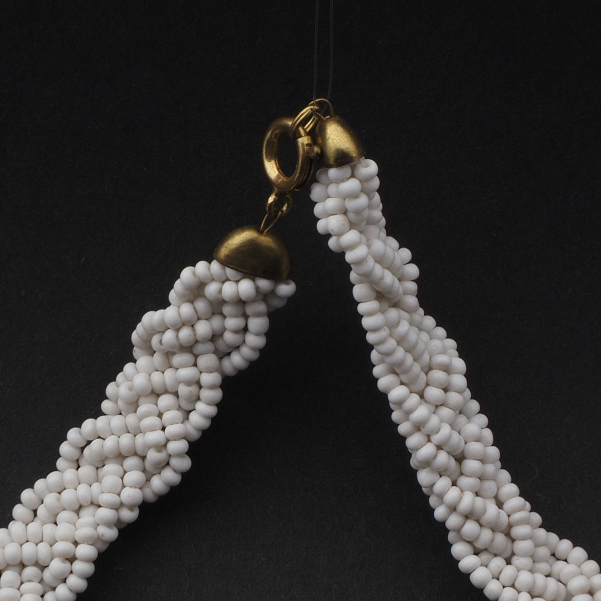 Vintage Czech plaited white seed glass bead necklace 16"