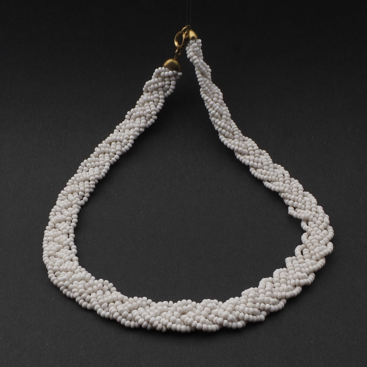 Vintage Czech plaited white seed glass bead necklace 16"