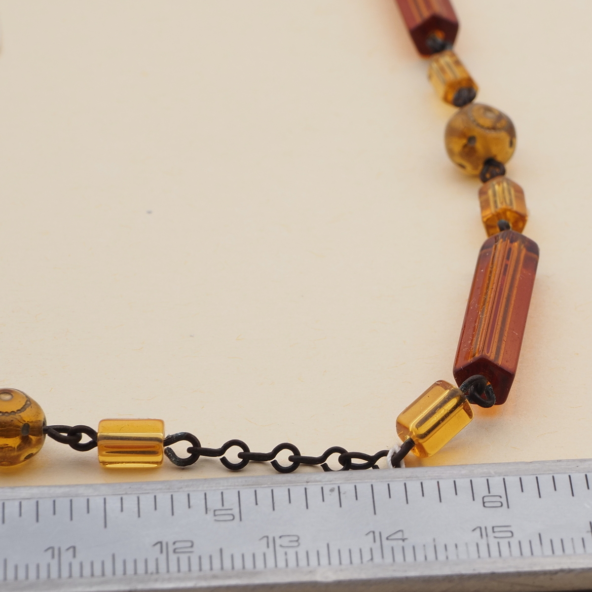 Vintage Czech link necklace topaz glass beads 