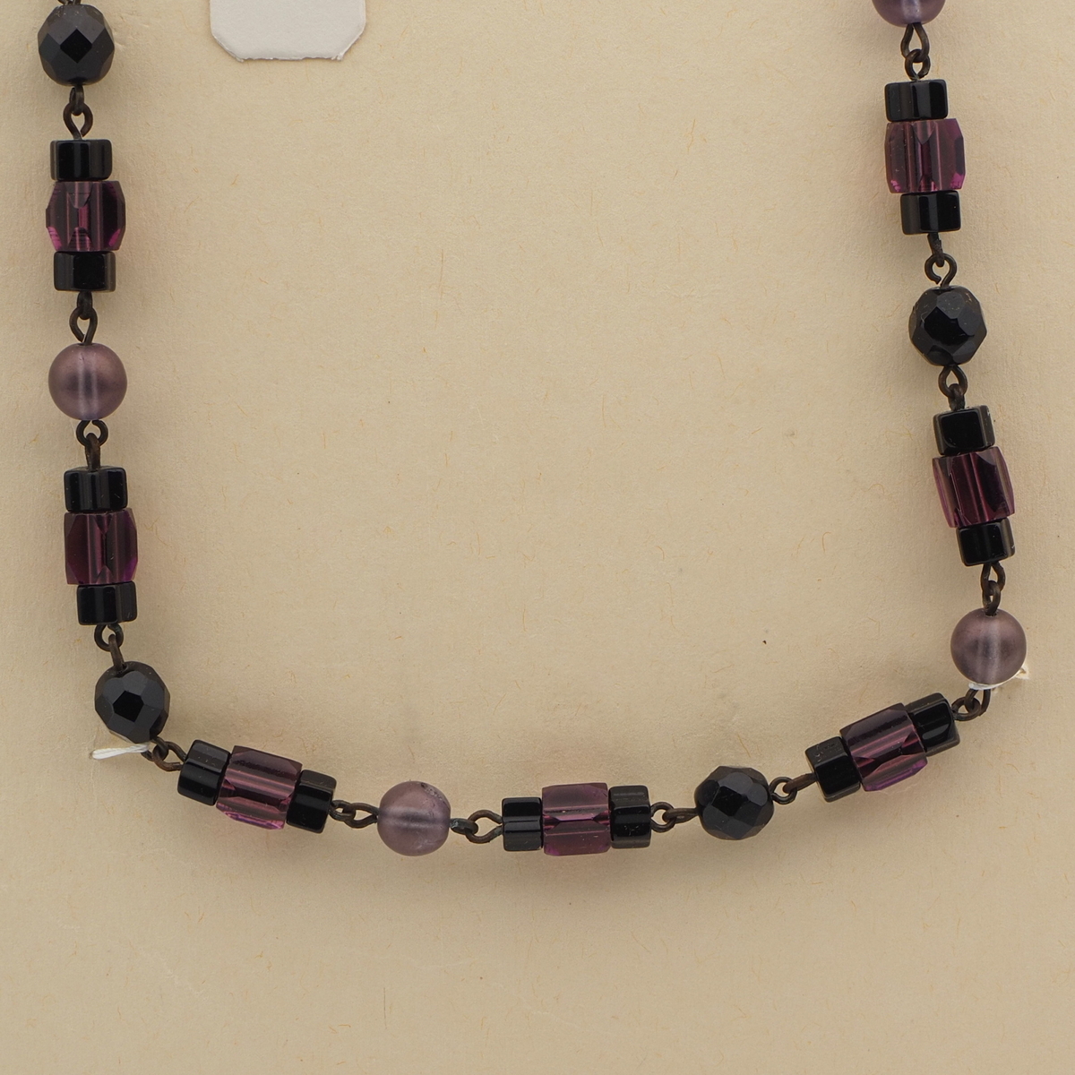 Vintage Czech link necklace black purple frost glass beads 