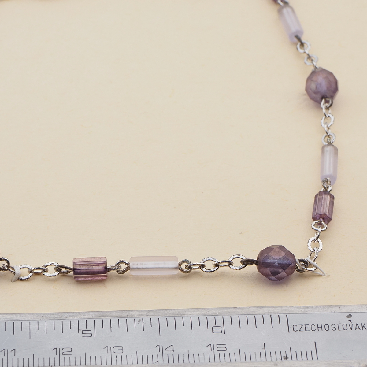 Vintage Czech link necklace purple blue glass beads 