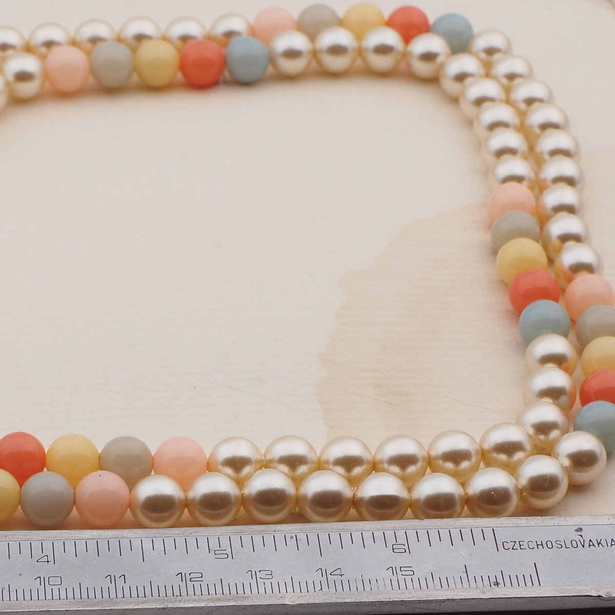 Long vintage Czech necklace pearl pastel round beads 