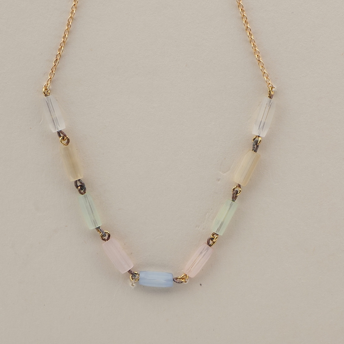 Vintage Czech chain necklace satin atlas glass beads 