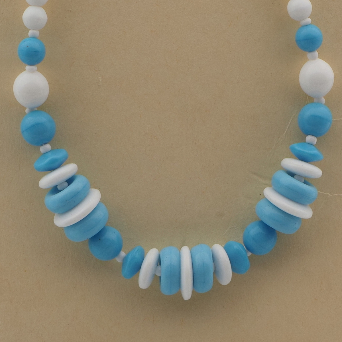 Vintage Czech necklace white blue round rondelle glass beads